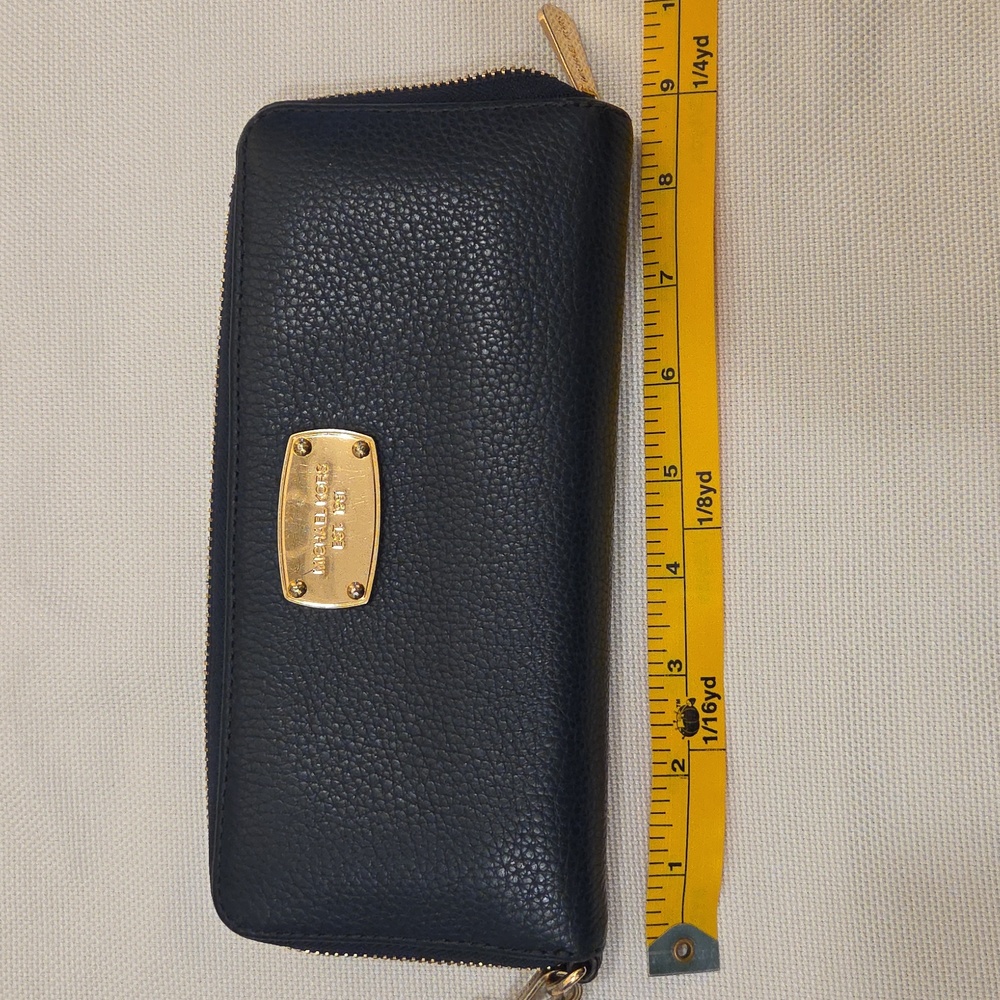 Michael Kors Navy Leather Wristlet Wallet with Gold Accents - Picture 8 of 9
